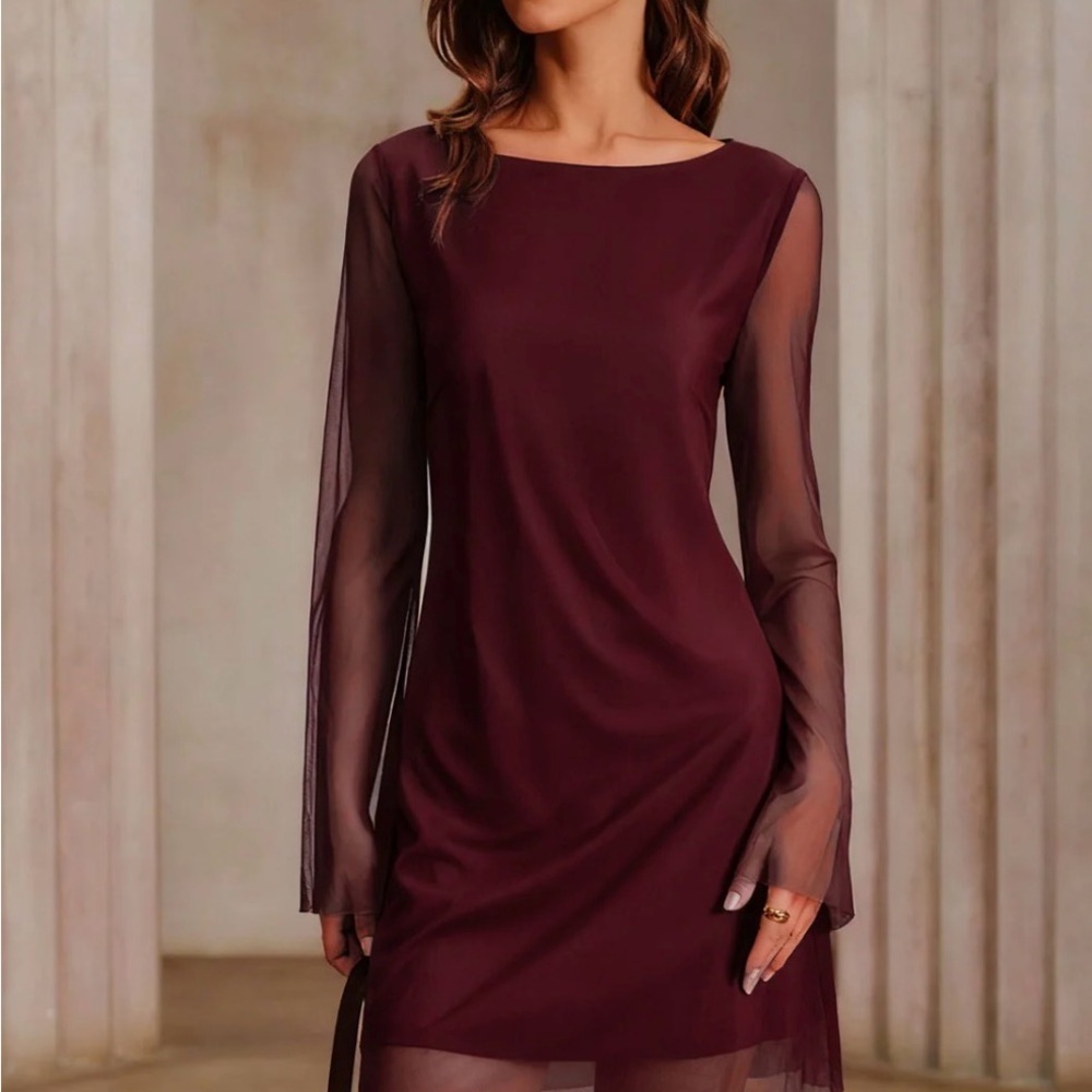RIHOAS Maroon Long Sleeve Dress